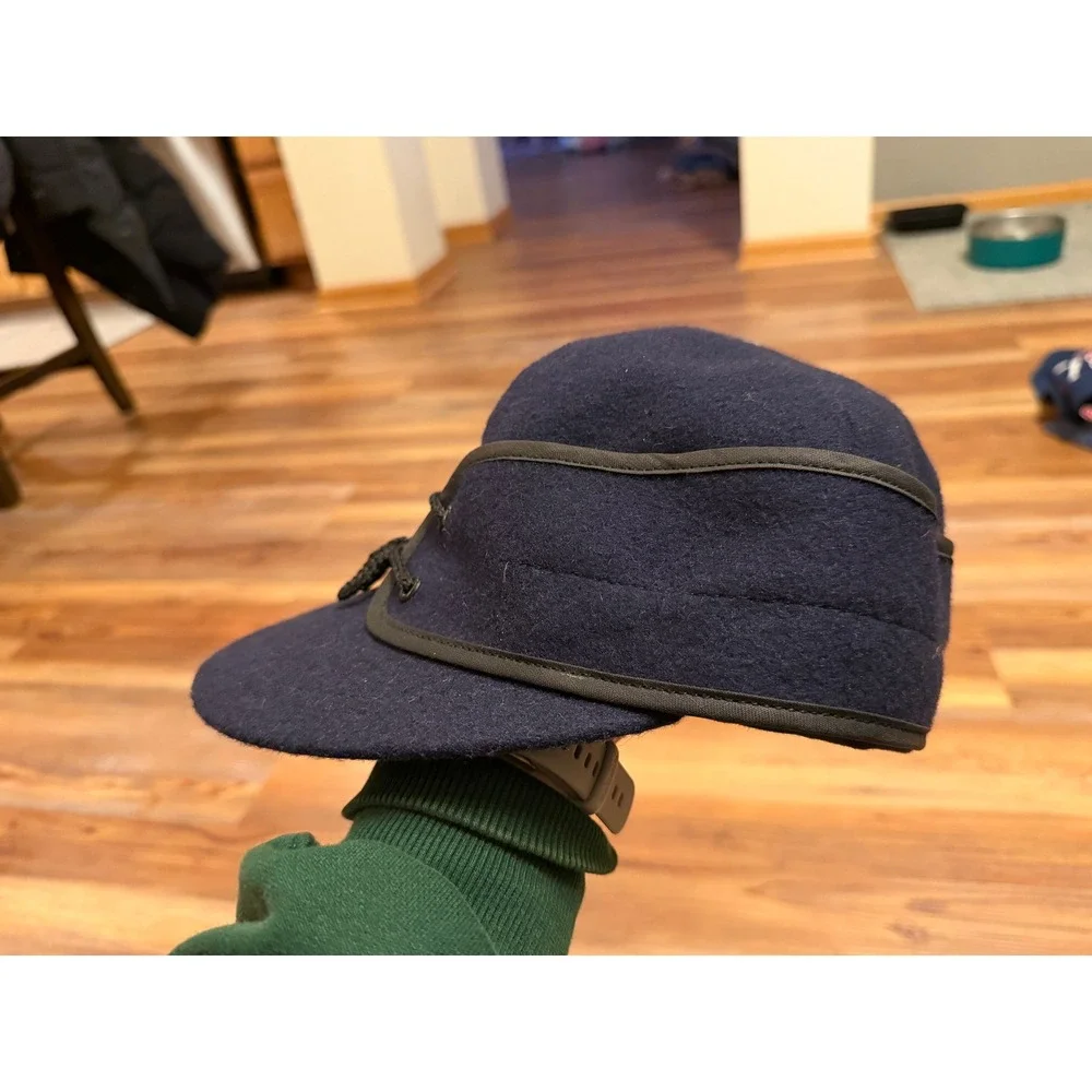 American Outdoorsman Navy Wool Blend Storm Cap Ear Flap‎ Hat USA Made 7 3/8